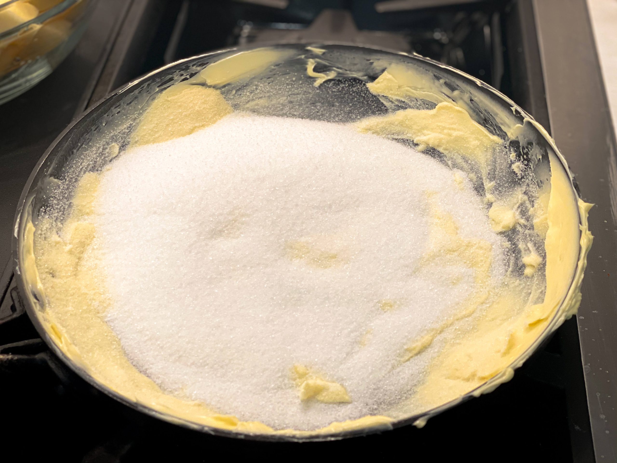 Butter and sugar spread on the pan
