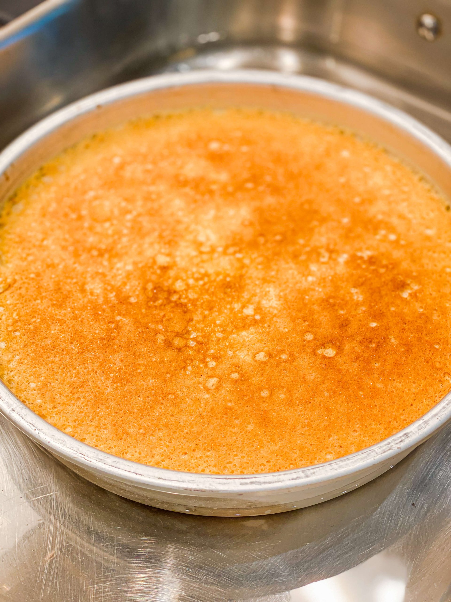 whole flan golden baked