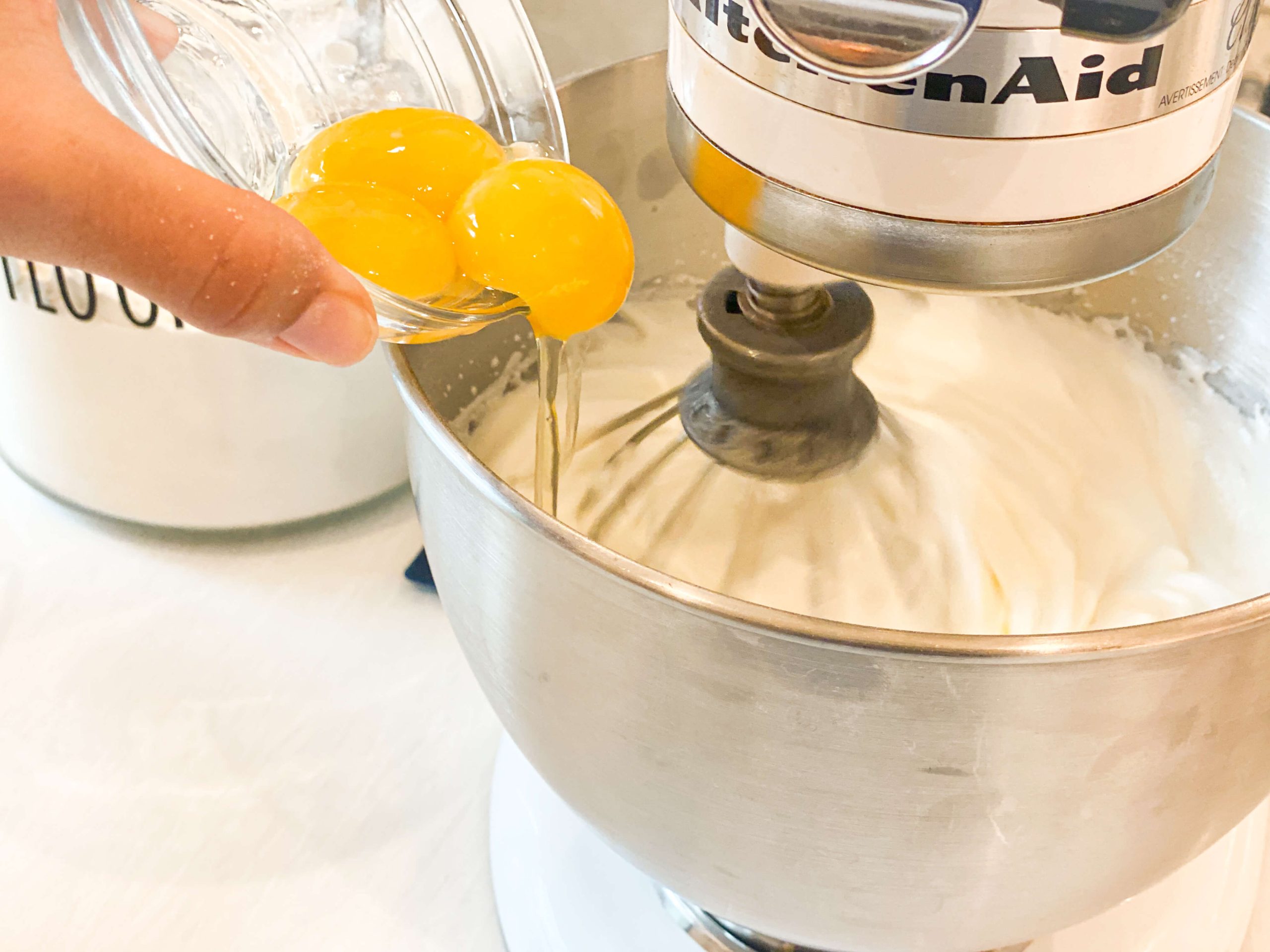 Egg yolks added to cake batter

