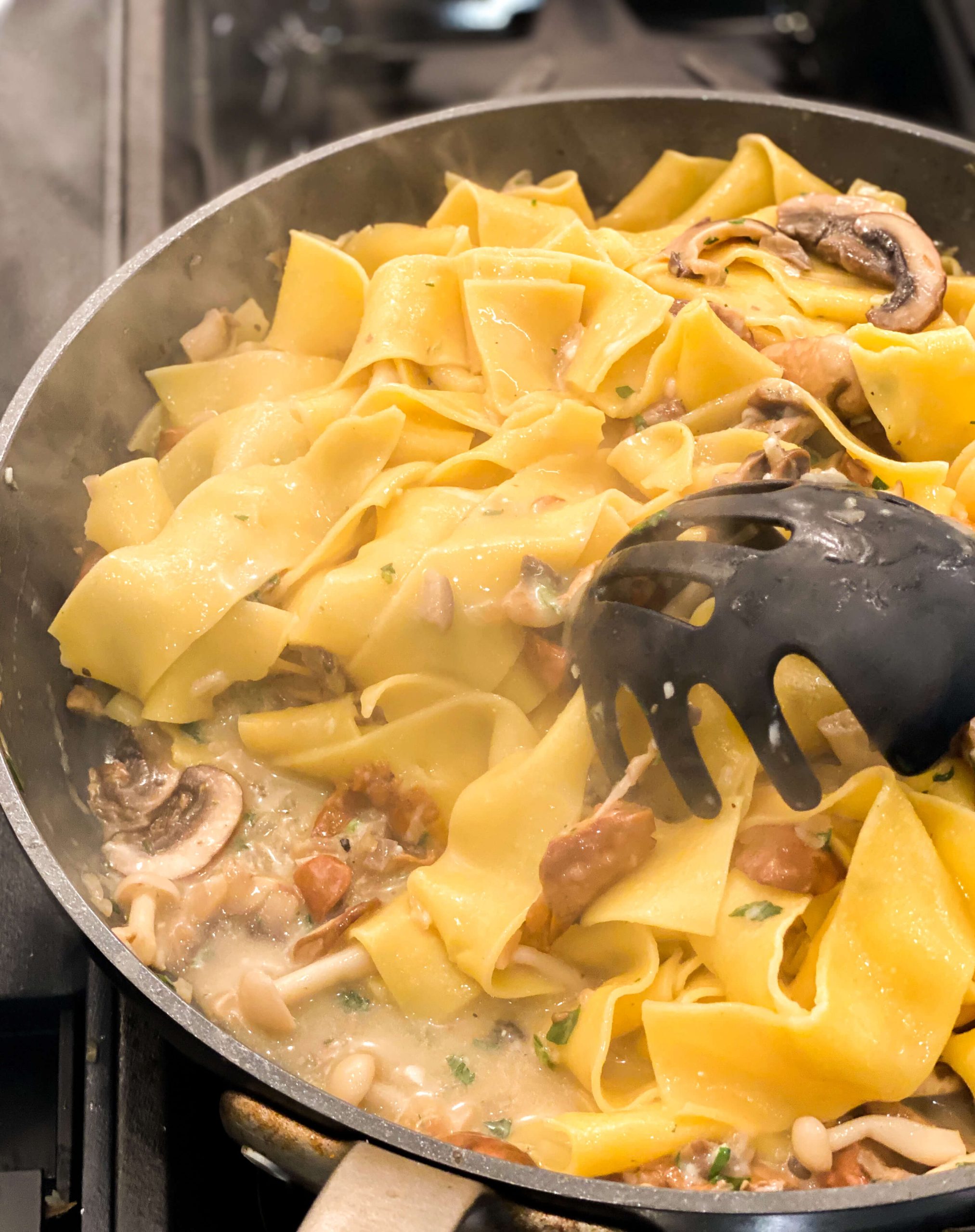 sauce in the bottom of the pan for this mushroom pappardelle