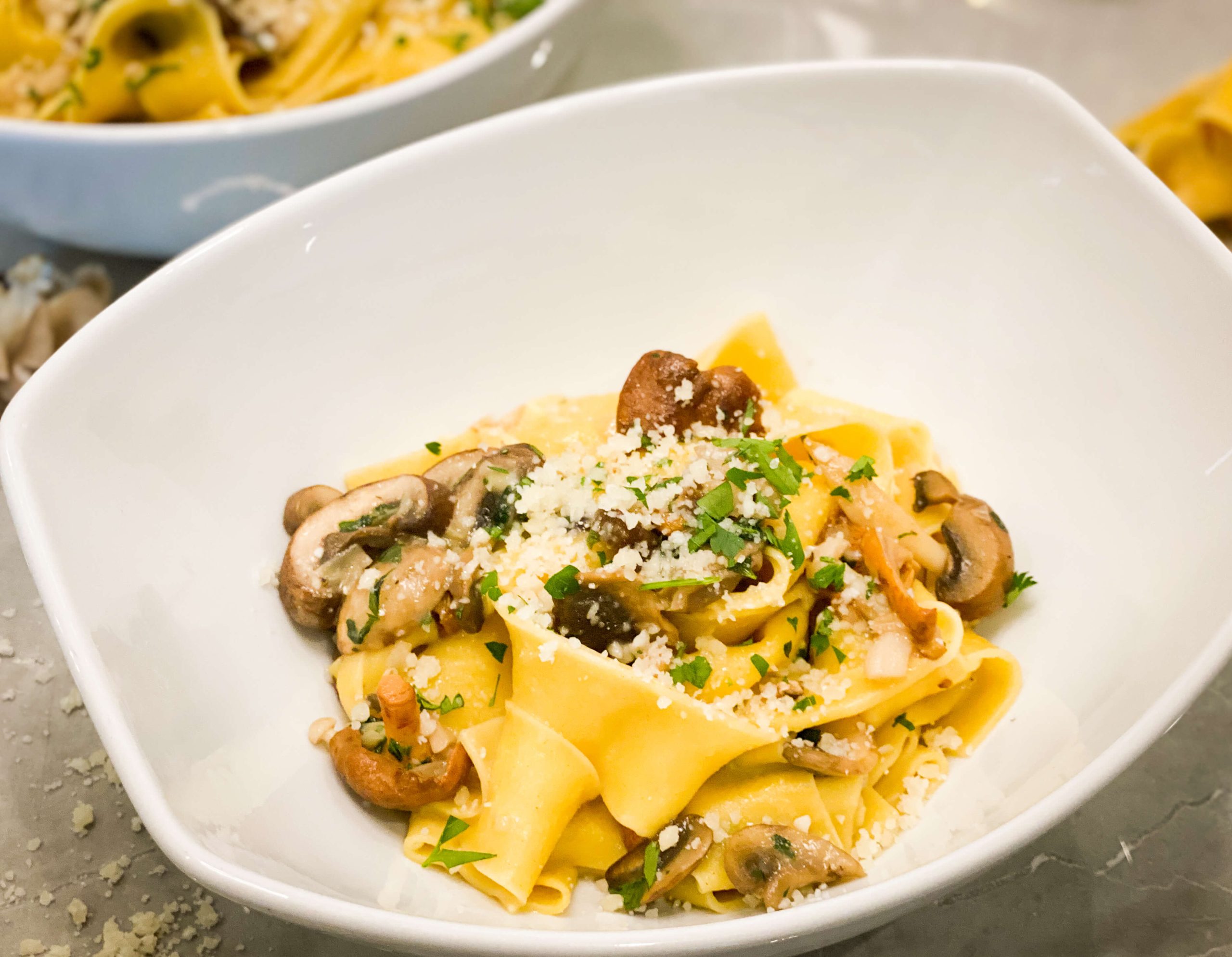 pappardelle with mushrooms served 