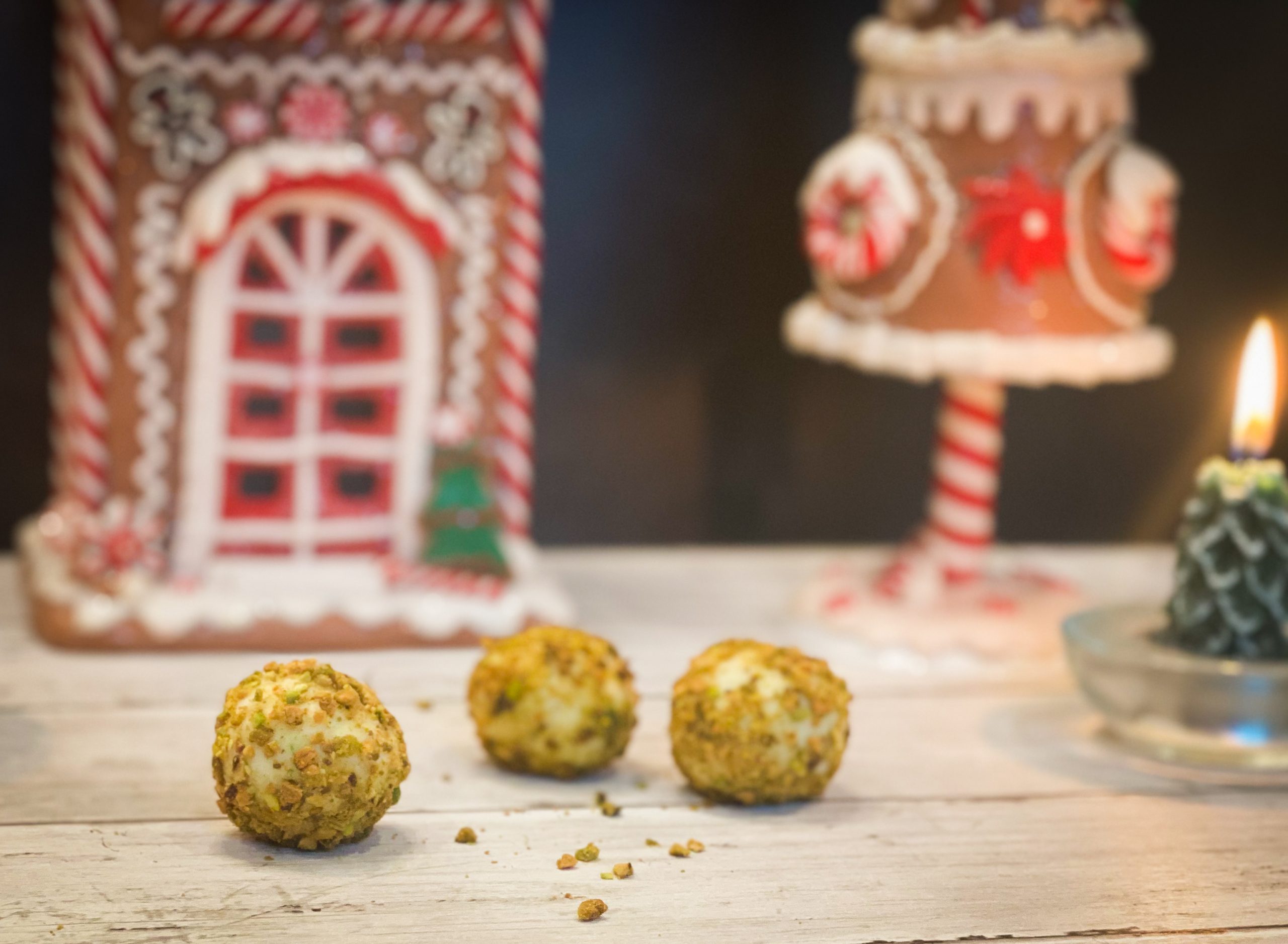 white chocolate lime truffles with pistachios as holiday treats