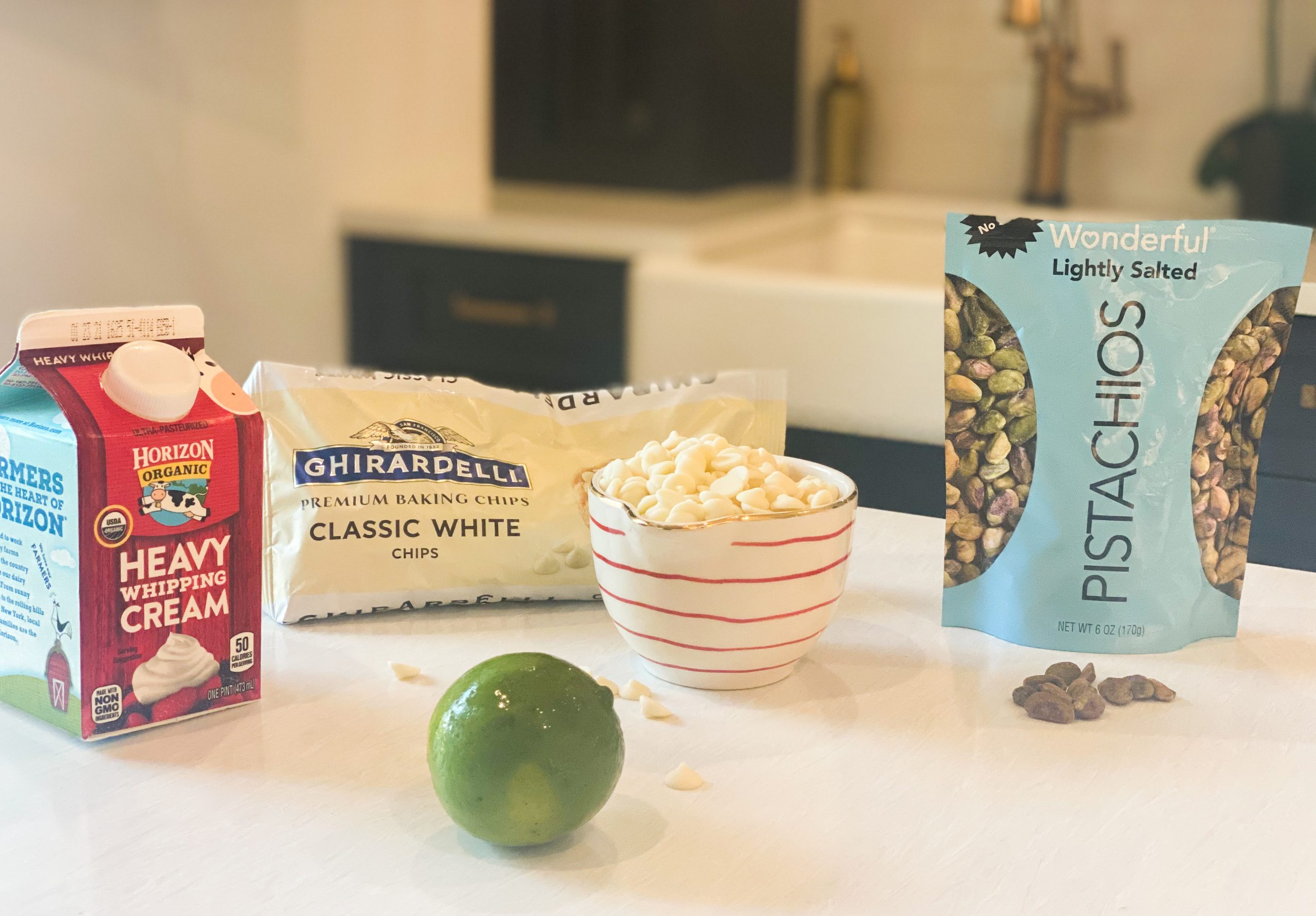 ingredients needed for the White Chocolate Lime Truffles with Pistachios