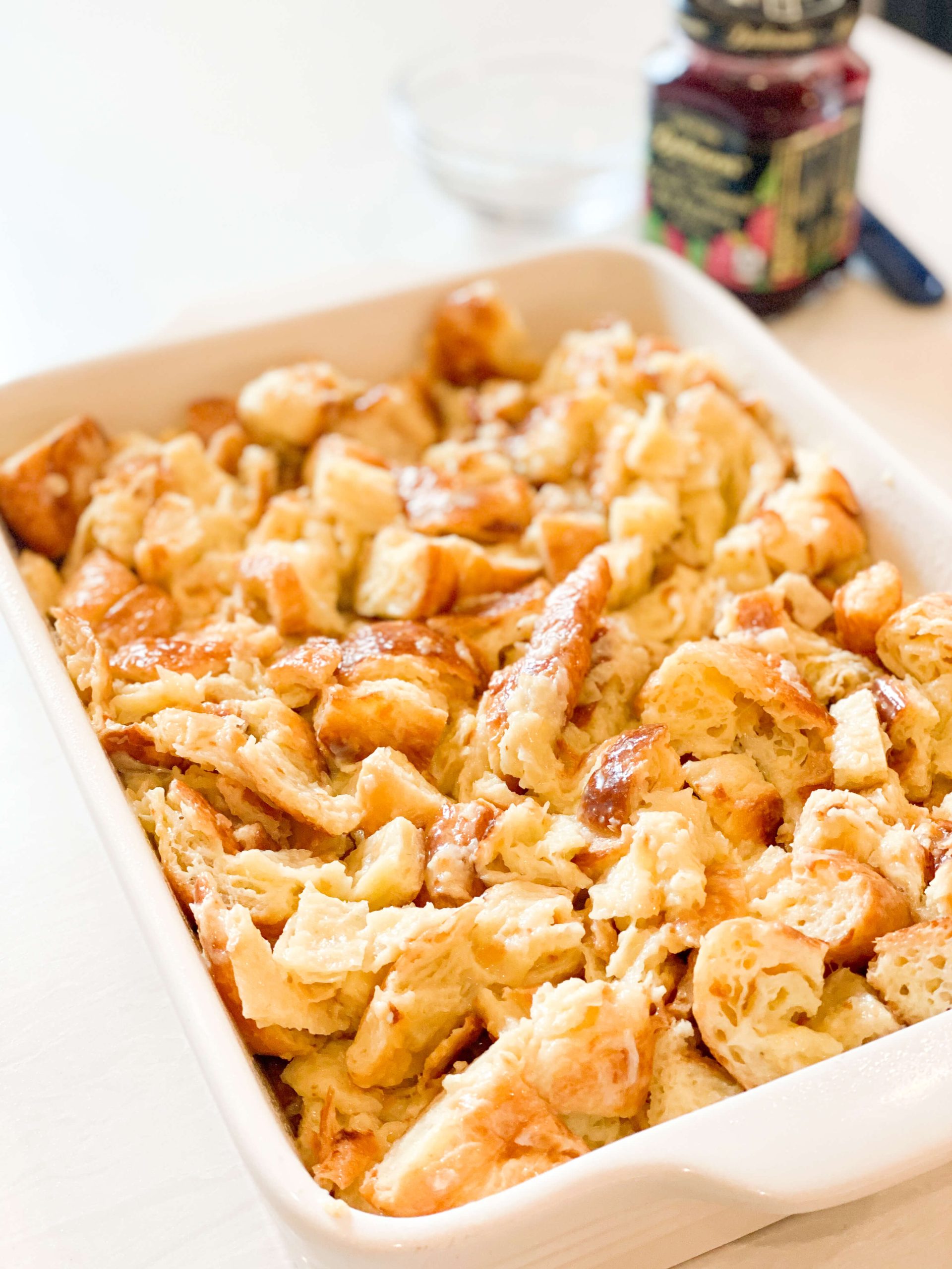 Bread pudding in baking dish
