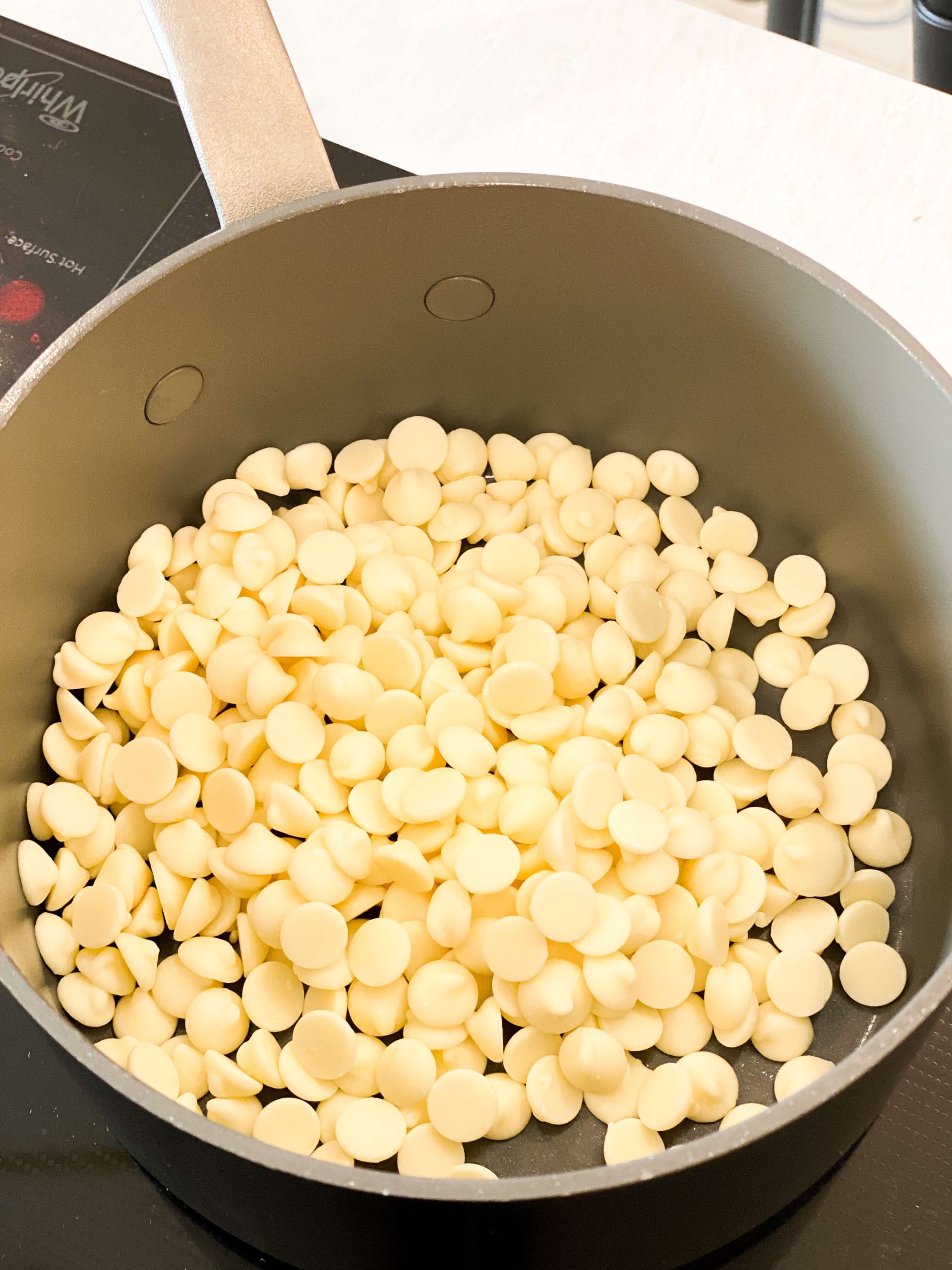 white chocolate chips in sauce pan