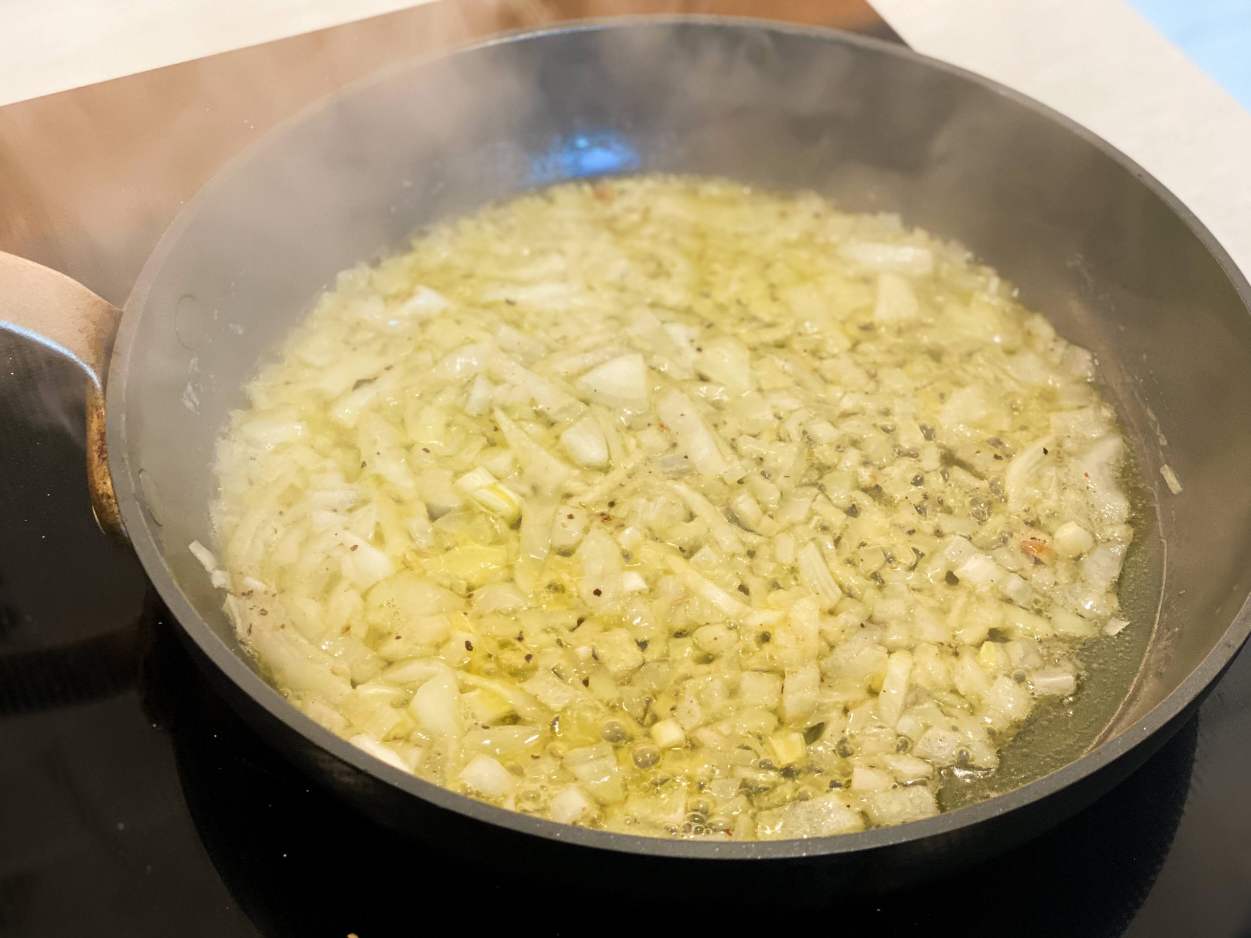 onions cooking with butter and oil 