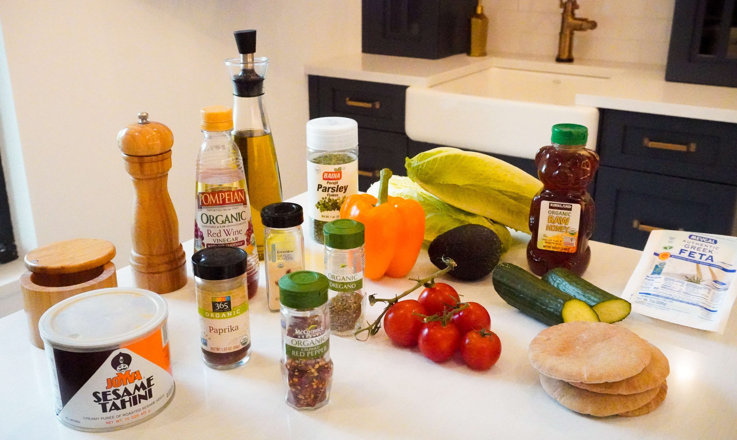 ingredients needed for the Greek Inspired Panzanella Salad 