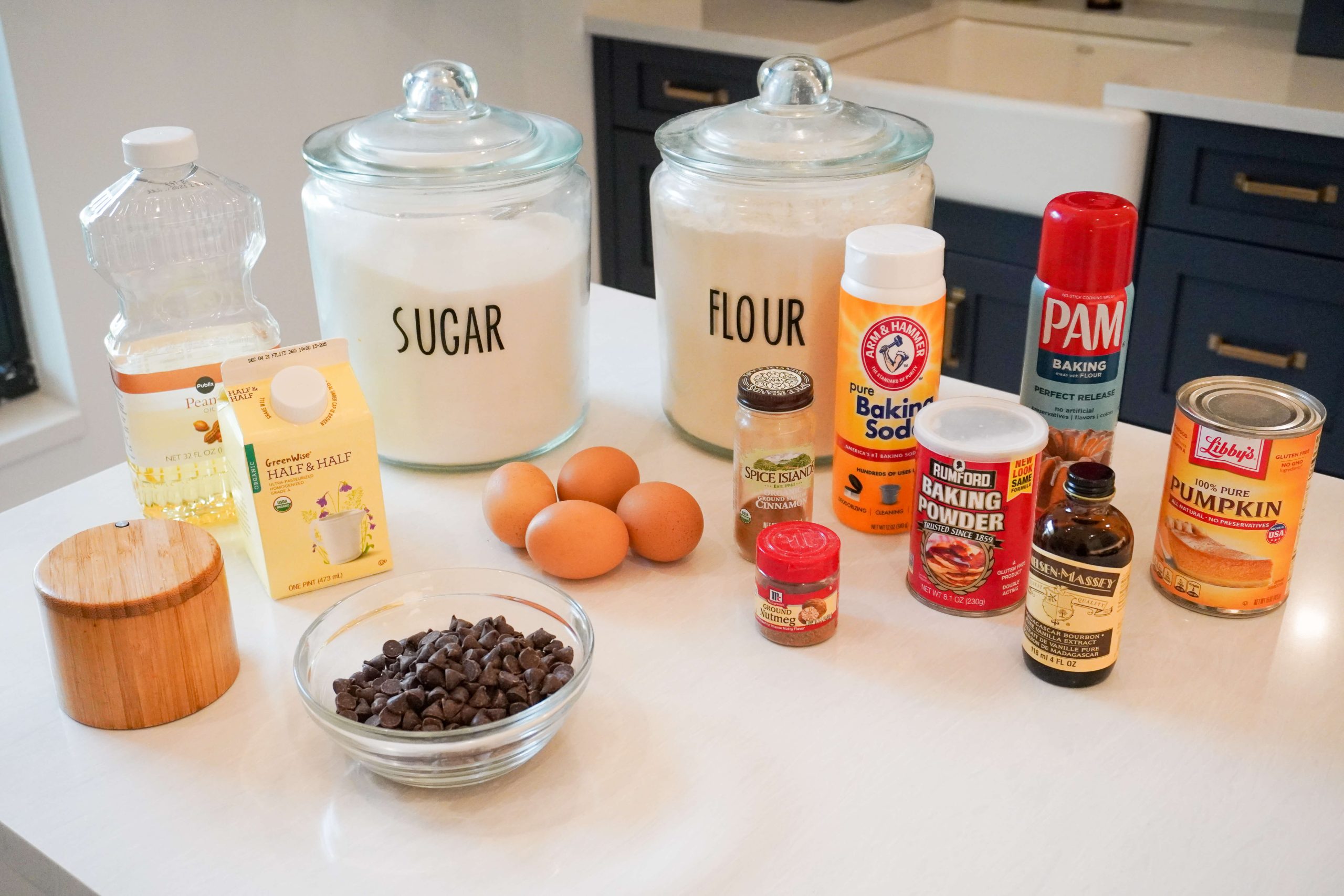 ingredients needed for the Pumpkin Bread with Chocolate Ganache Marble