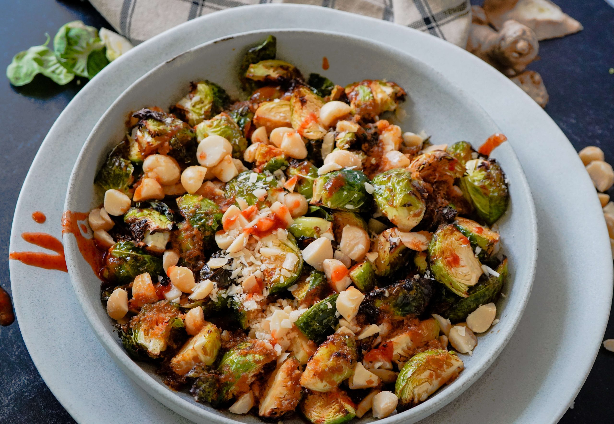 Crispy Asian Brussel Sprouts served