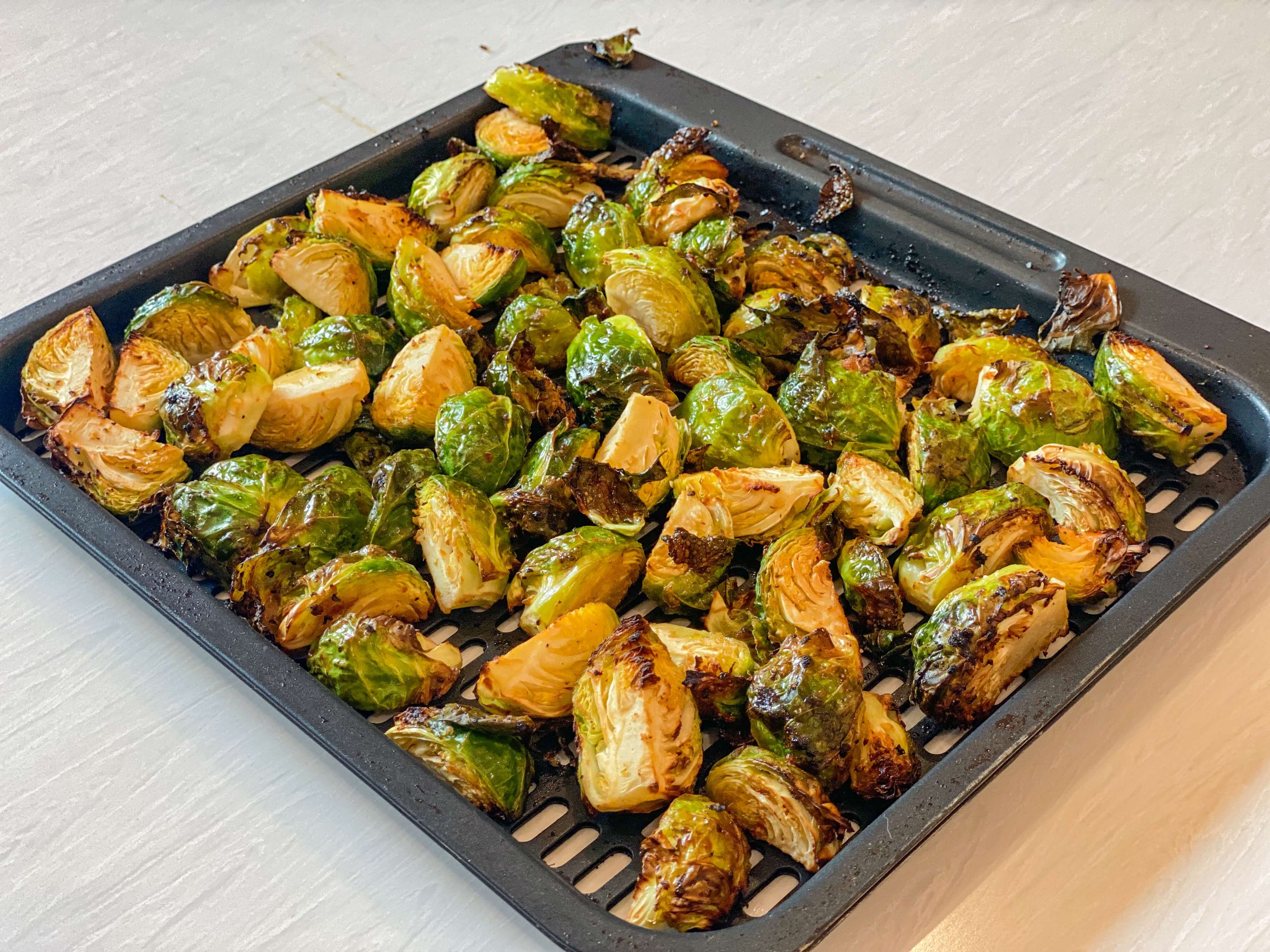 Cooked brussel sprouts air fried and crispy