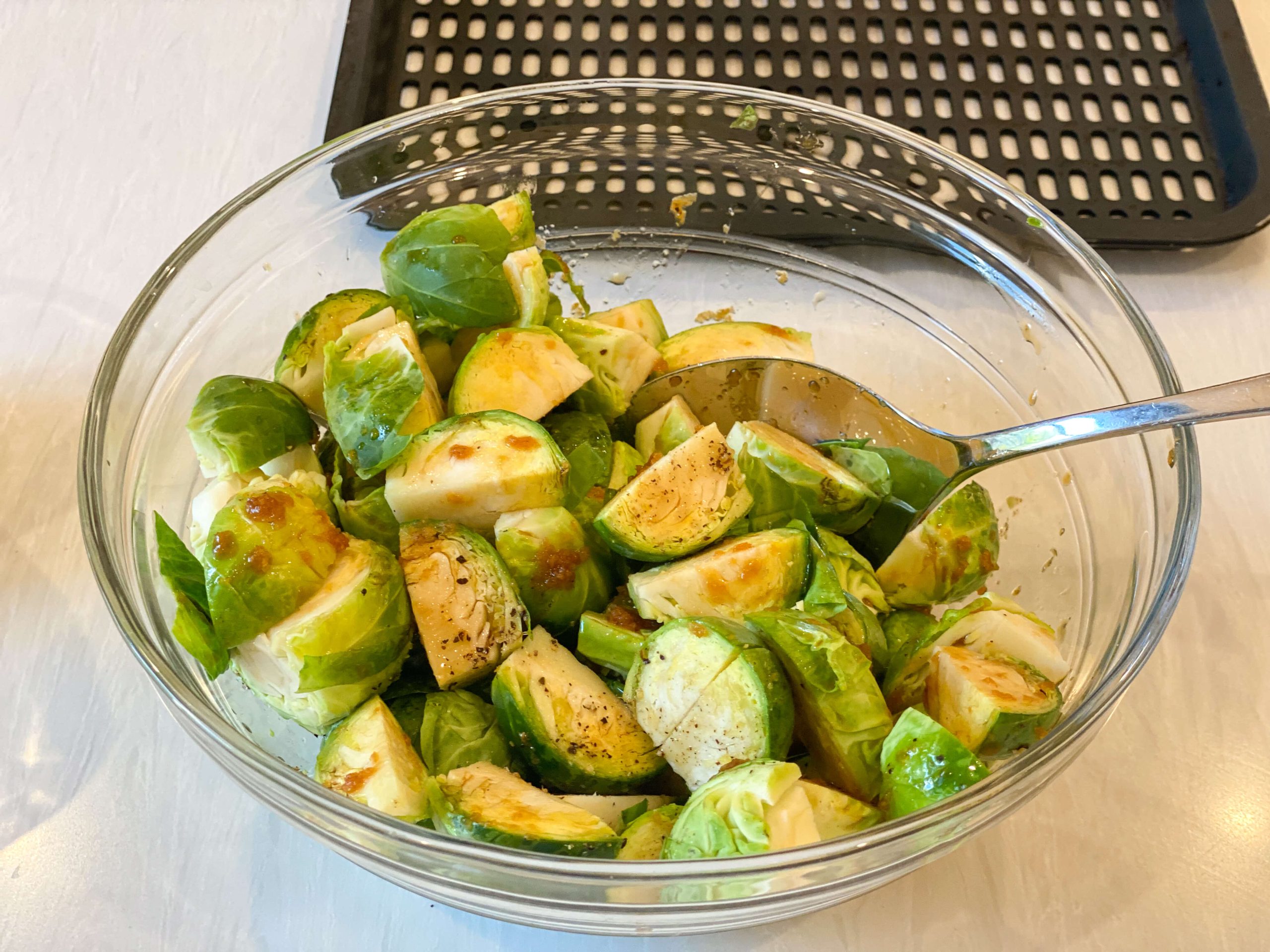 brussel sprouts tossed in soy mixture