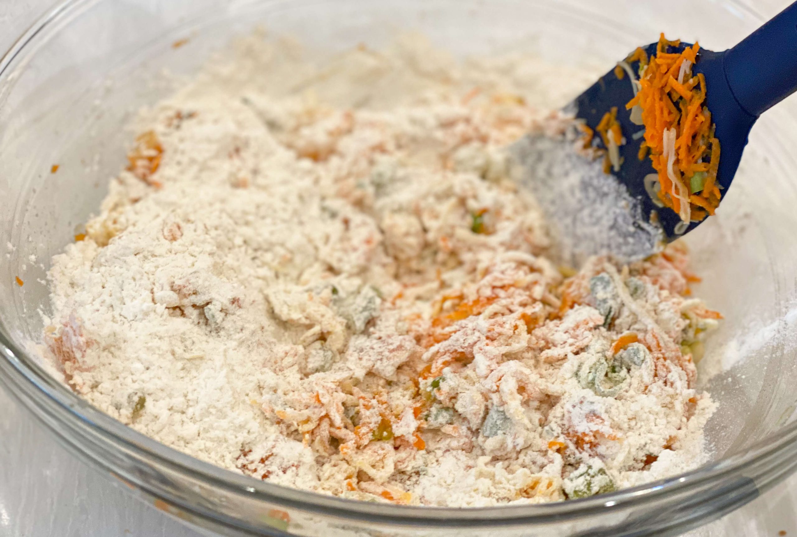 flour mixture and carrot mixture mixed together