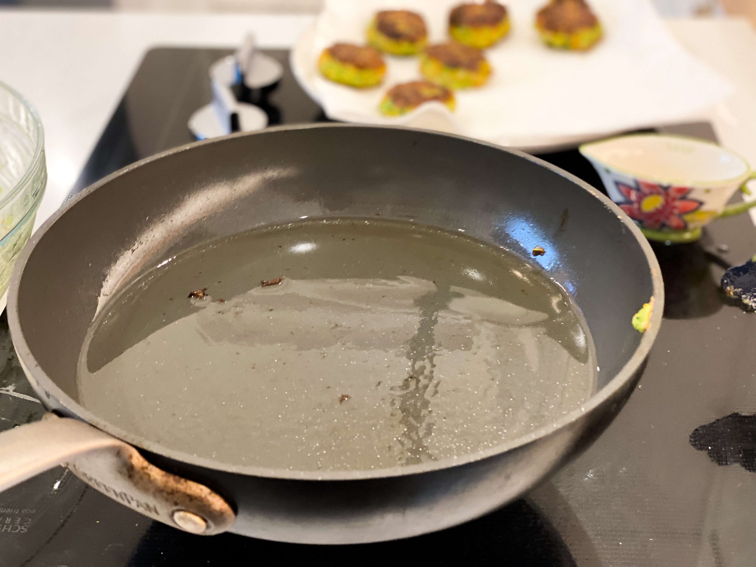 oil heated ready to cook the broccoli bites