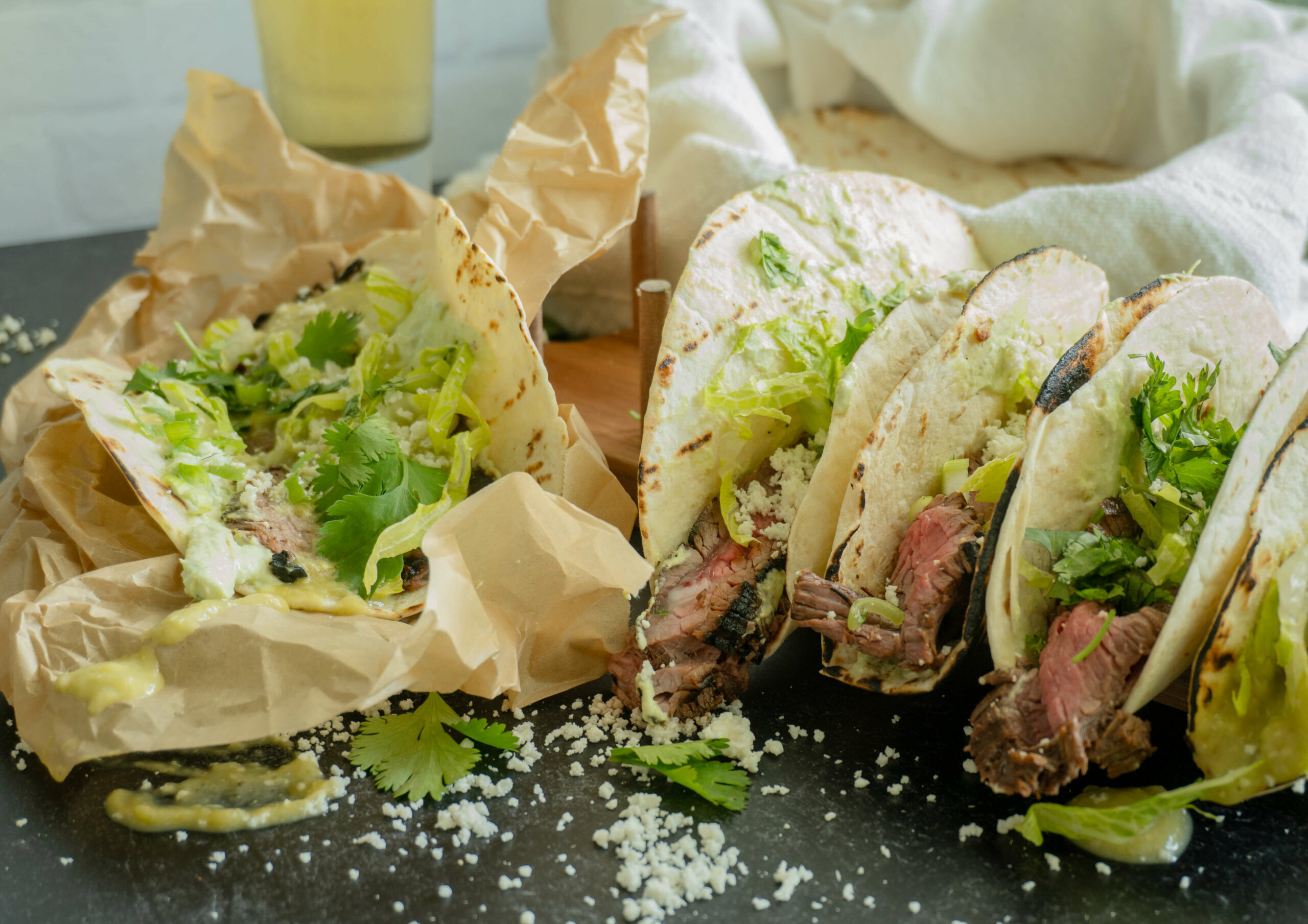 Flank Steak Tacos served with toppings