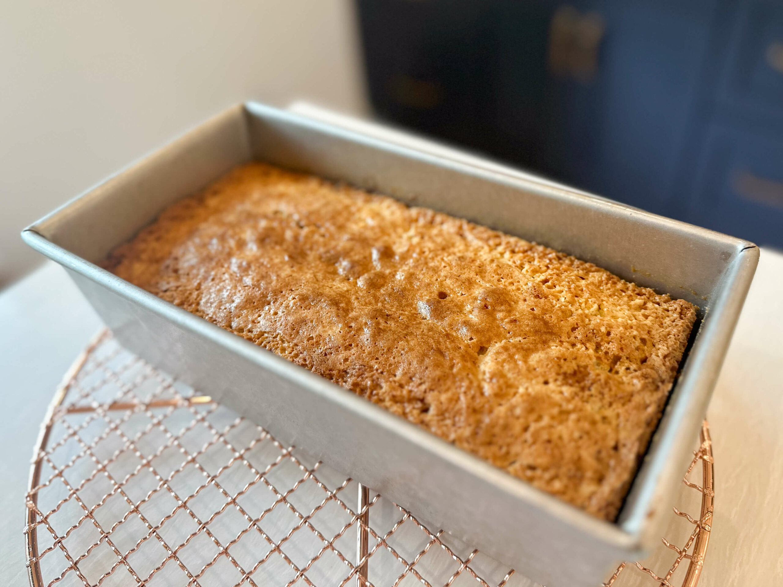 strawberry loaf cake baked and cooling down 