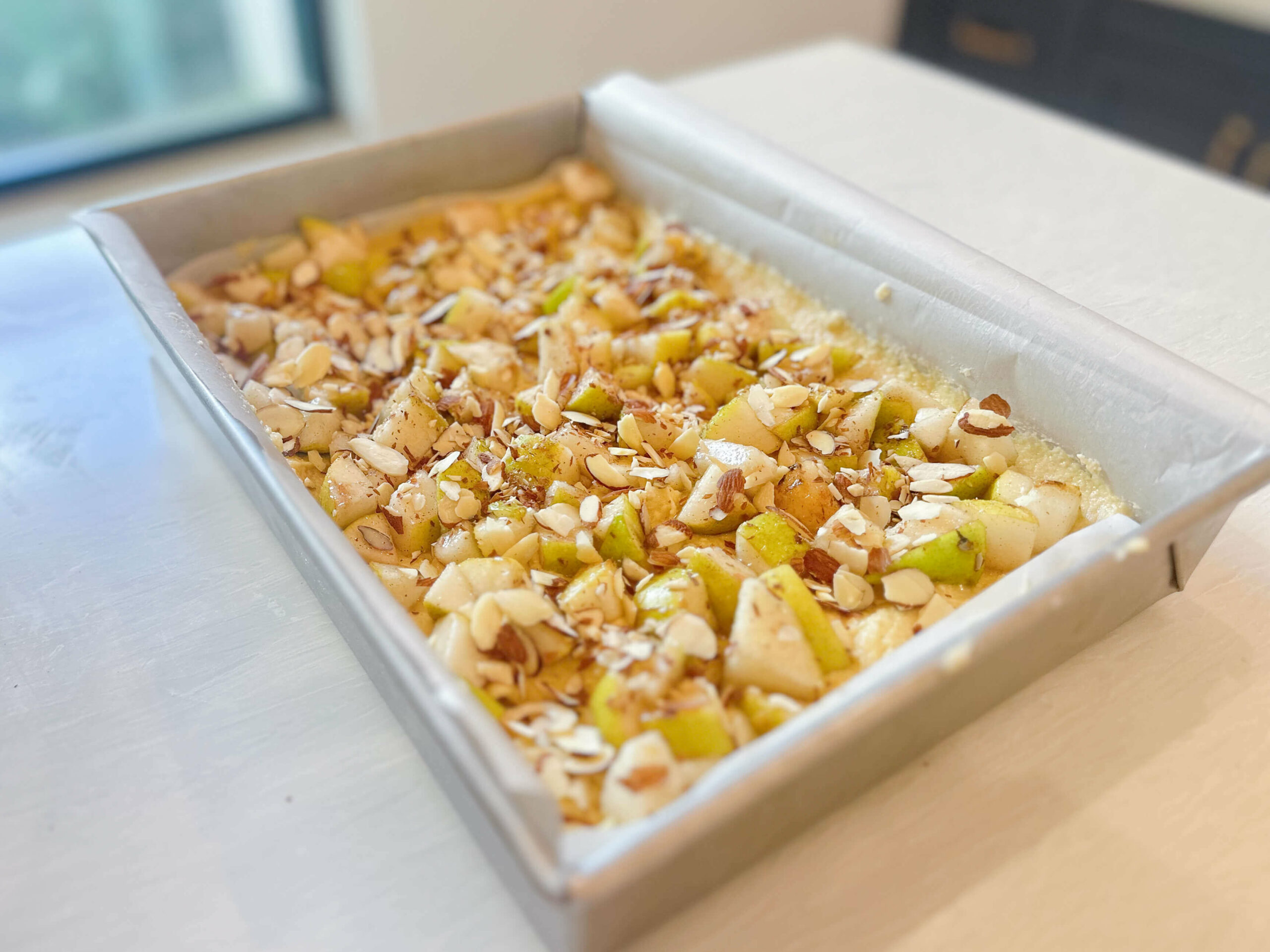 pears topped with sliced almonds