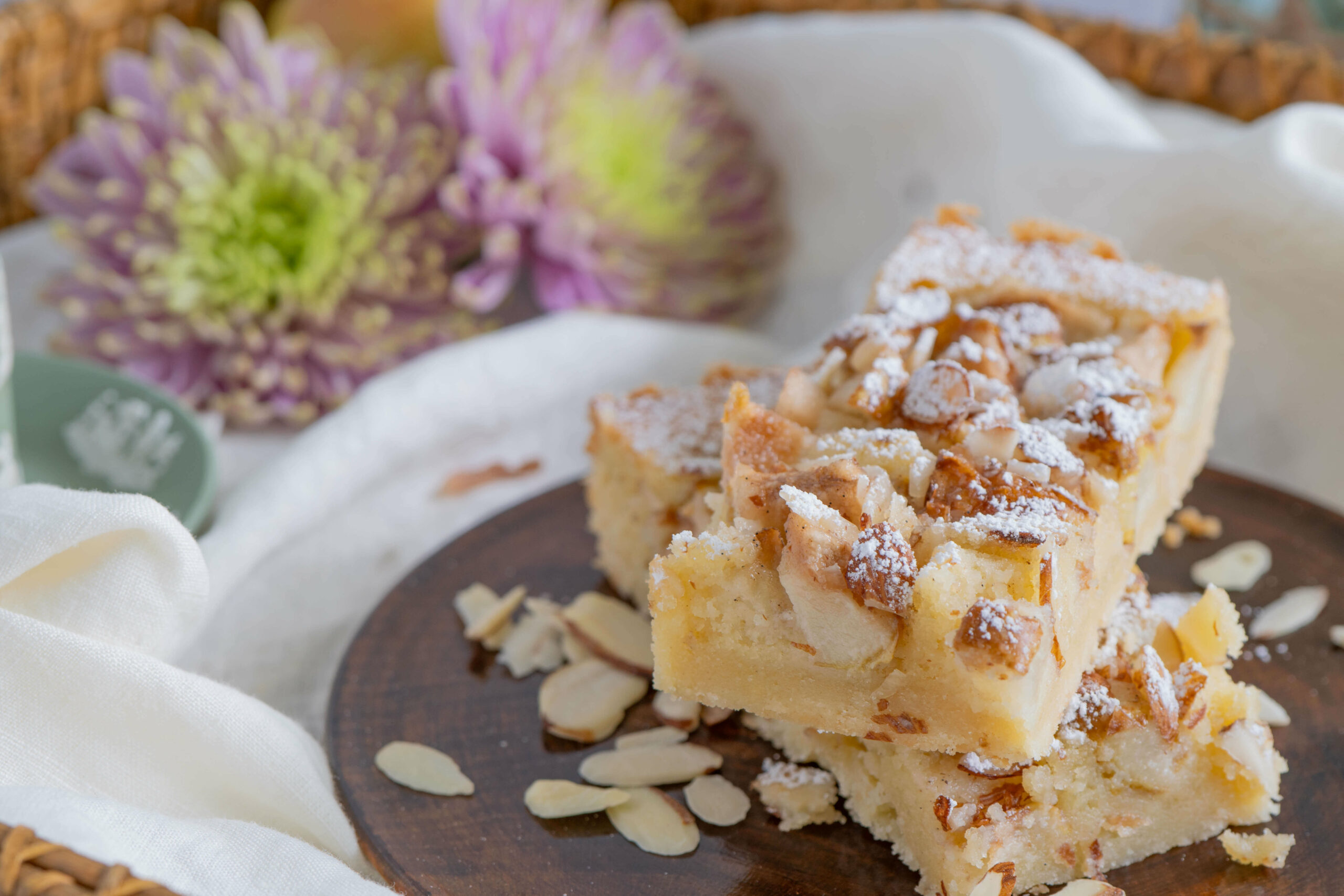Almond pear bars served. 