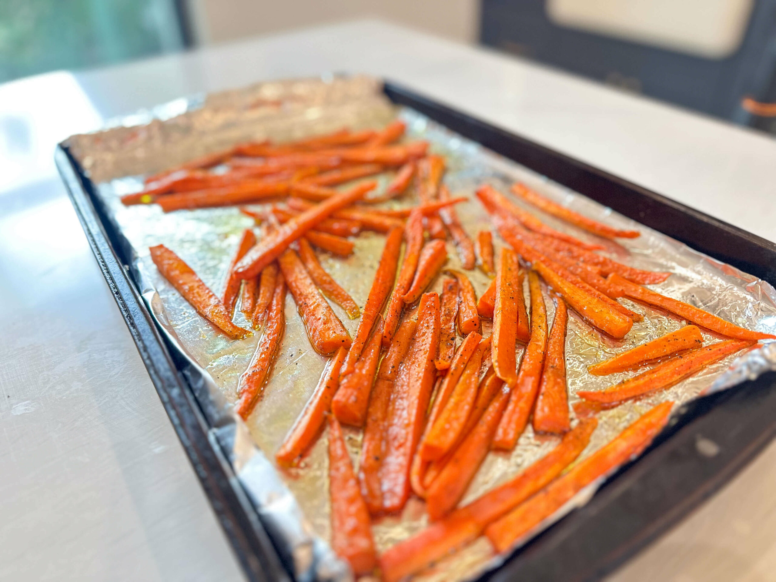 Black pepper Roasted carrots cooked without the garlic maple syrup mixture.